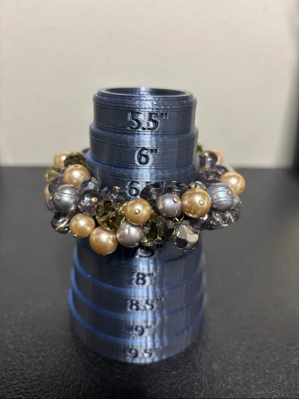 Stella & Dot Faux Pearl Crystal Cluster Black Gold Grey Elegant Stretch Bracelet